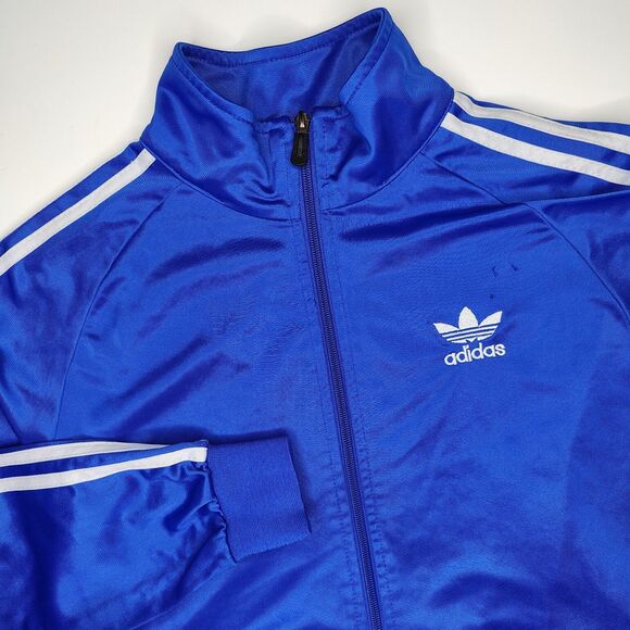 Vintage Adidas Track Jacket L Full Zip Blue Stripes Trefoil Logo y2k (Read Desc) - Picture 3 of 9